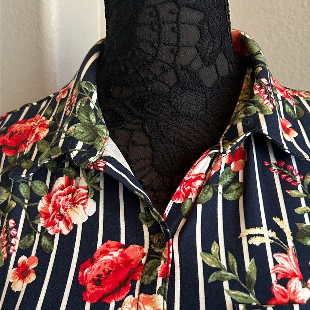 Navy Floral Striped Sleeveless Dress - Picture 4 of 12